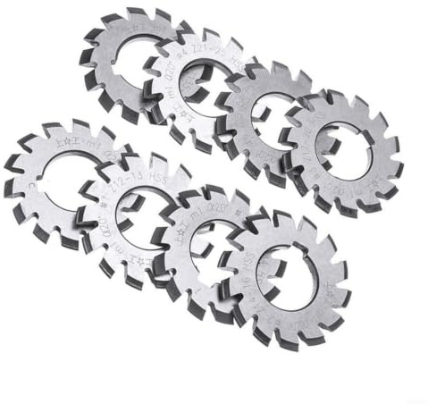 8 st. HSS-evolventfräs-set M1 22 mm PA20° kugghjulsfräs | Högt stål, 22 mm bore, 20° tryckvinkel, #1-8 set för 12 till ≥135 teeth, precisionsmaskin