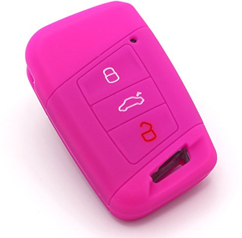 Schlüssel Hülle VD für 3 Tasten Auto Schlüssel Silikon Cover von Finest-Folia (Neon Pink)