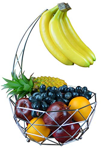 Caseeto Silberfarbener Obstkorb mit Bananenaufhänger, verchromt