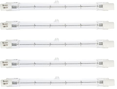 Simba Lighting Halogen R7S 118mm T3 150W Dimmable 1500lm (5 Pack) J Type Linear Double Ended Floodlight Bulb 360° Beam Angle 120V for Work, Security, Landscape Lights, Floor Lamps, Warm White 2700K