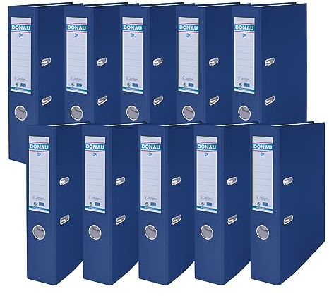Donau Master Mapp bred 10-pack/DIN A4/7,5 cm/10 stycken/marinblå blå/plastöverdrag PP/carton papper slitsmapp kontorsmapp mapp ringpärm/grön punkt