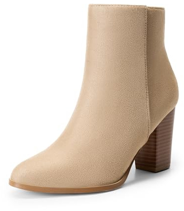 DREAM PAIRS Women's Ankle Boots Chunky Block Heel Booties,Sand/Suede,8