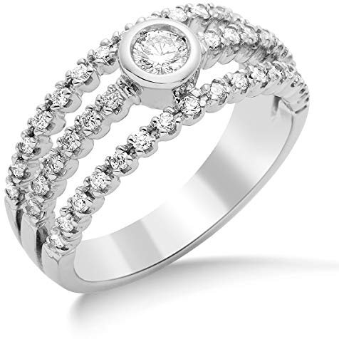MIORE Ring Damen 0.54 Ct Diamant Verlobungsring mit drei Reihen Diamant aus Weißgold 18 Karat / 750 Gold, Schmuck mit Diamanten Brillanten