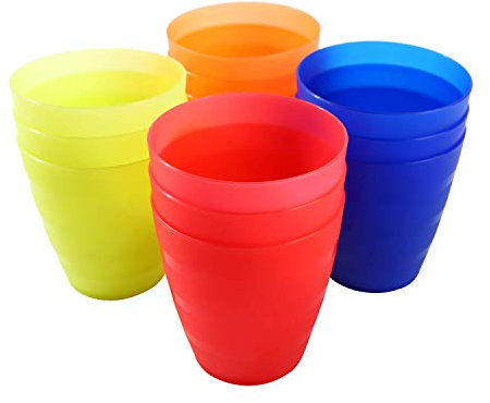 NWK Pack of 12 Kids' Party Cups Resuable Plastic Cups - 8 oz / 227ml Kids Drinking Cups 12 Pack Fine Grind Party Cup in 4 Assorted Color