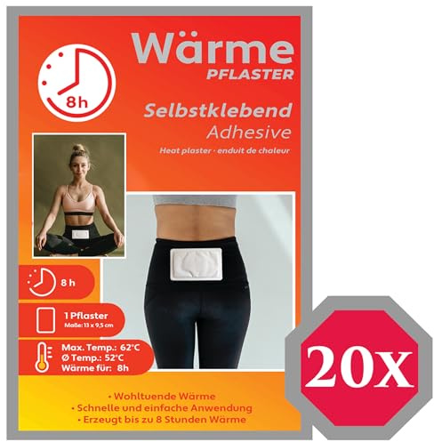 Wärmepflaster für Rücken Schulter und Nacken Selbstklebend - 8h Wärmekissen Rückenwärmer Bodywärmer Körperwärmer Pflaster 20 Stück