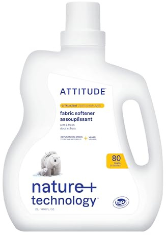 ATTITUDE Weichspüler für Wäsche, mit fortschrittlicher Desodorierungskraft, ungiftig, sicher für empfindliche Haut, Zitrusschale, 180 ml, 80 Waschladungen