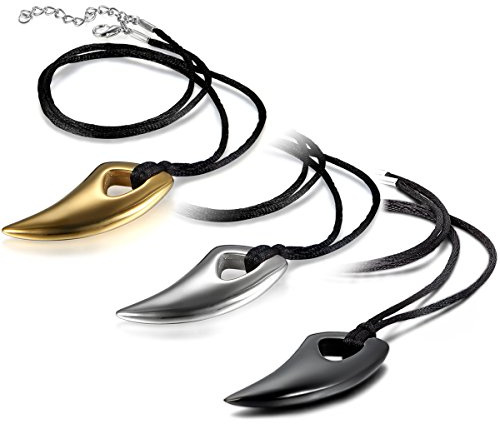 JewelryWe Schmuck Herren Halskette, Edelstahl Wolfszahn Wolf Gebiss Zahn Anhänger mit verstellbare Kette, Schwarz/Silber/Gold/Rosegold