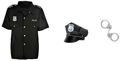 shoperama Herren Hemd - Police Officer - inkl. Mütze + gratis Handschellen Cop Polizist Gesetzeshüter Polizei JAG