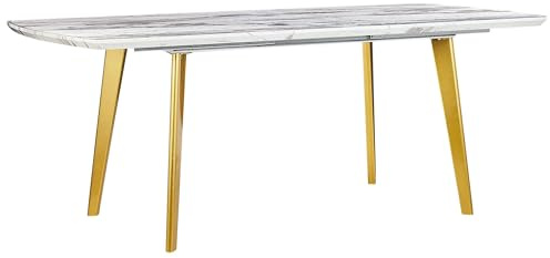 Beliani Esstisch Weiß Marmor Optik 160x90 cm mit Metallgestell Gold ausziehbar Mosby
