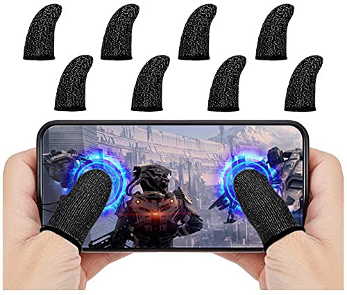 Kucheed 8 Pack Finger Sleeves for Gaming, 0.1 Ultra-Thin Silver Fiber Mobile Game Controller Finger Sleeve Set for PUBG/Rules of Survival,Sensitive Anti-Sweat Breathable Non-slip,iPhone/Android/iPad