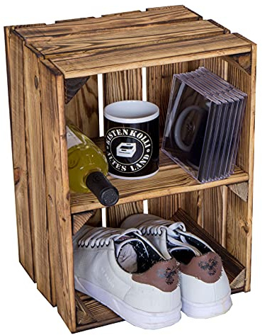 Kistenkolli Altes Land geflammte Holzkiste Bella 40 x 30 x 25cm Holzkiste Möbel-Kiste | Wein-Kiste | Obst-Kiste | Apfel-Kiste | Deko-Kiste aus Holz (1er set Quer)