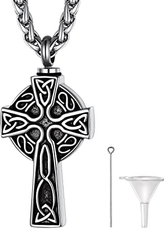 Richsteel Celtic Knot Cross Cremation Urns for Ashes Stainless Steel Keepsake Pendant with Chain Memorial Jewelry