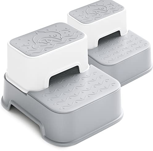 2 Step Stool for Kids (2 Packs),Toddler Stool for Bathroom Sink,Potty Training,Toilet Stool, Slip Resistant(Grey)