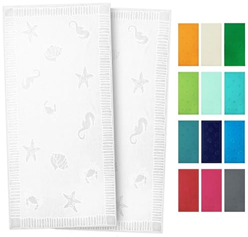 ZOLLNER Strandtuch - hautfreundliches und saugstarkes Handtuch in 100x200 cm - waschbar bis 60°C - Baumwolle in weiß - eingewebte Meerestiermotive - Oeko Tex® Zertifiziert