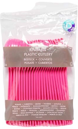 Amscan 9915409-202 - Bright Pink Eco-Friendly Re-usable Dishwasher Safe Plastic Party Spoons - 24 Pack