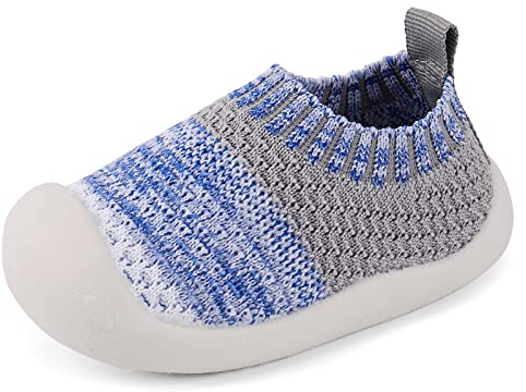 MK MATT KEELY Baby första promenadskor för breda fötter pojkar flickor mjukt nät andningsbara sneakers för småbarn spädbarn spädbarn, Blå grå, 21 EU