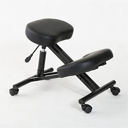 WAEYZ Kniestuhl, Ergonomische Haltung Stuhl für Büro, Einstellbar Verbessert und Korrigiert Die Haltung Stuhl, mit Dicken Kissen Pad und Sitz Rollen (Color : Black)