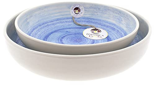 CERÁMICA ESPAÑA | Ensaladera cerámica | Ensaladeras originales | Ensaladeras decoración Arena Azul Claro Conjunto x2 - Modelo M02 | Decoración 100% hecho a mano | 27x27x6 + 22x22x6 cm