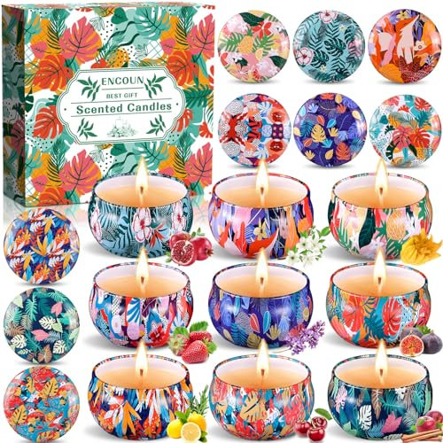 ENCOUN 9 Pièces Bougie Parfumée Ensemble Cadeau, en Cire de Soja Naturelle, pour Bath, Yoga, Mariage, Fête des Mères