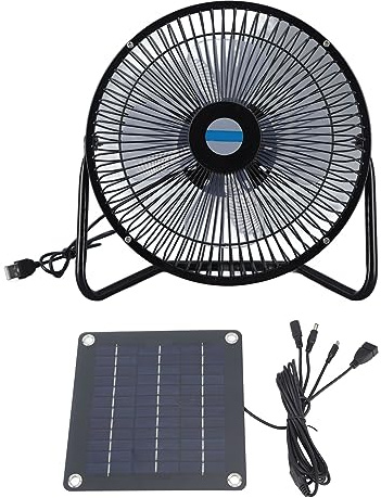 10W Solar Panel 8 Inch Mini Rechargeable Fan - USB Portable Cooling Personal Desk Fan for Camping, Outdoor, Chicken House