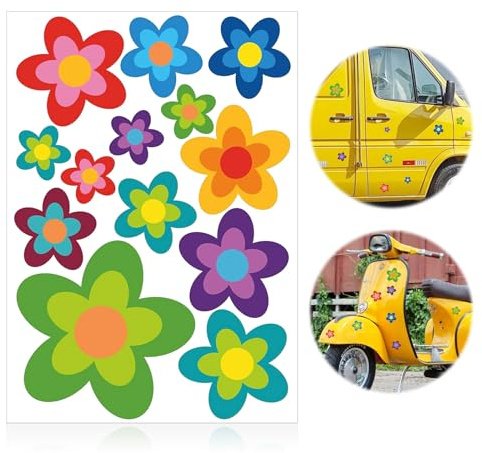 Prilblumen Sticker Set,13 Wasserfeste Blumen Aufkleber für Auto & Fahrrad - Hippie Blumen Flower Aufkleber