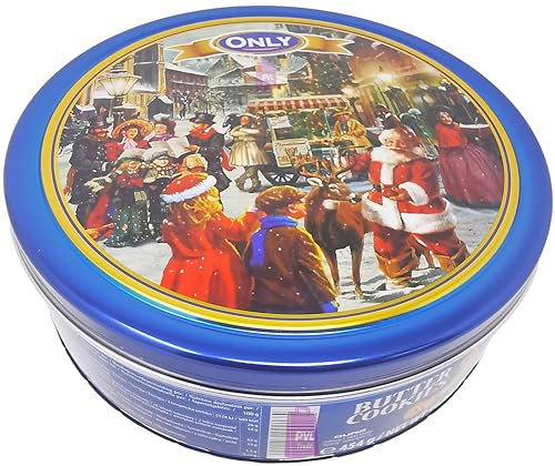 Danish Butter Cookies 454g (16 Ounces) in Santa's Village Christmas Biscuit Tin - Biscuit Gift Box for Women, Men & Kids