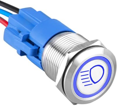 ETOPARS Rostfreier Stahl 19mm Kippschalter 12V 5A Auto Wippschalter Metall Druckschalter Wasserdicht EIN/AUS Taste Schalter mit Drahtstecker Blau Licht Abblendlicht Drucktaster