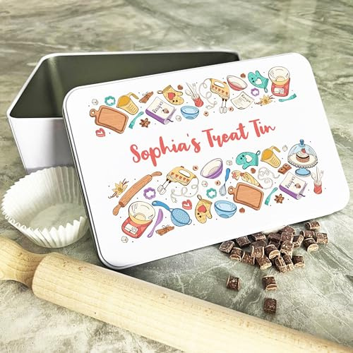 Personalised Cartoon Baking Tools Treats Biscuit Cake Tin Personalised Gift | Custom Gift | Personalized Tin | Cake, Biscuit & Treat Tins | Gift For Her | Gift For Him