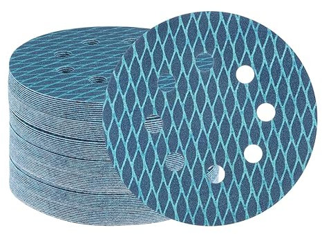 QUARKZMAN 70uds Diamante Forma Lijado Discos 5 Pulgadas 150 Grano Gancho y Bucle Azul Rombo Lija Papel Pescado Escala 8 Agujeros Lijadora Acabado Discos, Húmedos y Secos Pulido