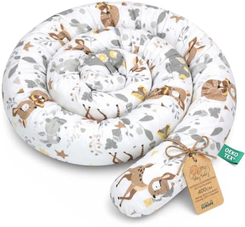 Totsy Baby Cojín Serpiente XXL Almohada de Cama Cojín de Lactancia Rollo de Cama Protector de Borde de Cama Cojín Decorativo Alrededor de Cama Serpiente XL Marrón con Ciervo 400 cm Oeko-Tex
