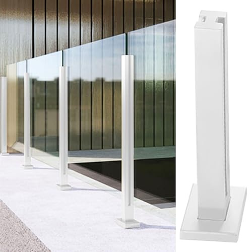 Poste Barandilla Vidrio Metal Balaustrada Postes de Barandilla de Cristal, Blanco Columnas de Abrazadera de Barandilla de Vidrio con Ranuras para Espiga y Base, Interior Exterior Pilares de Soporte de