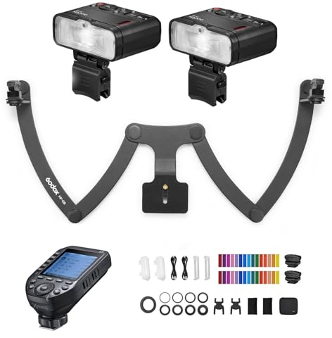 Godox MF12-K2 2PCS Makroblitz +MF-DB 360° drehbare Blitzhalterung +XPROII-C Flash Trigger TTL M-Modus mit Buntem Filter Kaltschuh für Dentalfotografie Makrofotografie Ersatz für Canon -Kameras