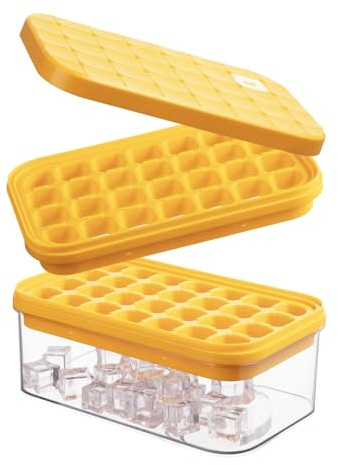 Brigii Ice Cube Tray with Lid&Bin, Ice Cube Mold with 56 Cubes, Stackable Ice Trays for Freezer with Easy-Release Silicone Bottom, for Drinks, Coffee, cocktail