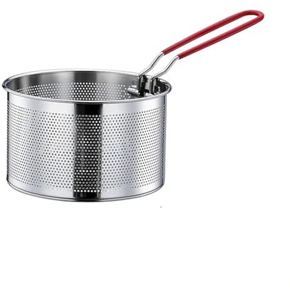 Pommes Kopp friteringskorg, rostfritt stål pastakorg kökssil med handtag pommes korgar, fritdjurskorgar, slev tråd, skimmer kök och hushållssil (16 cm)