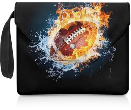 NETILGEN Buchschutztasche, Buchhülle für Kinder, Jungen, waschbar, große Buchumschläge für Taschenbücher, Hardcover, Notizbuch, Bibeltagebuch, 30 x 24 cm, Rugby Water Fire