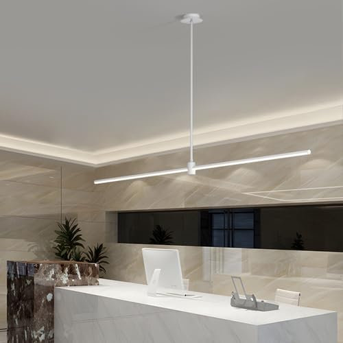Deliouay Led Dimmbar Pendelleuchte Esstisch, Hängeleuchte Mit Fernbedienung, Hängelampe Linear Design, Höhenverstellbar Kronleuchter Für Kücheninsel Esszimmer Küche büro Lampe Schwarz (Weiß, L100cm)