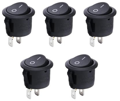 5 interruttori a levetta da 12 V, interruttore a bilanciere on/off, con autoblocco, mini switch a 2 poli, rotondi, per montaggio camper, interruttore, modellismo, auto, barca, elettrodomestici,