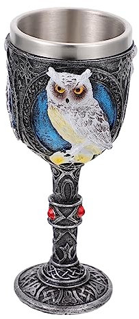 TINEASUR Owl Wine Goblet Stainless Steel Resin Retro Household Decorative Party Drinking Glass Stemmed Cup