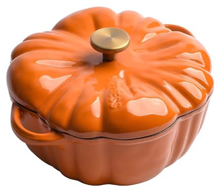 KRODEAIR Cast Iron Dutch-Oven, Pumpkin Shape Cooking Pot Casserole with Lid and Handles, Non-Stick Stew Pot Soup Pot Halloween Cooking Pot,1.5L