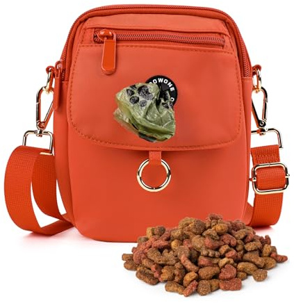 COOWONE wasserdichte Hundeleckerli-Tasche, Hundespaziergang Tasche, Leckerli-Tasche für Hunde, Hundetasche mit Poop Bag Dispenser, Crossbody Bag für Hundetraining (Orange)
