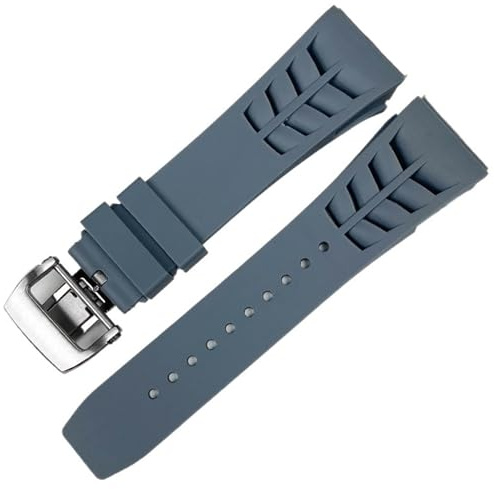 BAHDB 25 mm Gummi-Silikon-Uhrenarmband für Richard Mille, Edelstahl-Faltschließe, blaues Armband, Uhrenzubehör, blaues Armband(Gray,25 Rose Gold Buckle)