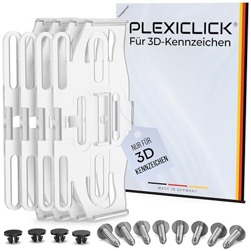 PLEXICLICK® 3D Kennzeichenhalter 3D Kennzeichen - Rahmenlos unsichtbar - 3D Kennzeichen Halterung Auto - Universal - Für Deutsche 3D Kfz Kennzeichen (Durchsichtig, Nur Deutsche 3D (kein Österreich))