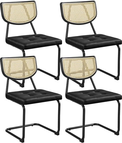 Yaheetech Küchenstuhl 4er Set Esszimmerstühle Rückenlehne aus Rattan Schwingstuhl aus Kunstleder Polsterstuhl fürs Esszimmer/Küche/Wohnzimmer/Restaurant Schwarz