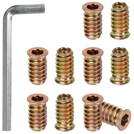 BOUMVID Insert Fileté Bois M6 x 25mm, 10 Pièces Douille Filetée Visser Inserts Écrous à Zinc, Insert D'écrou Borgne Metal Ecrou Hexagonal, Intérieur Manchons a Visse Vis Tête, pour Meubles en Bois
