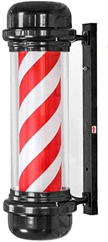 OJXIER Poste de barbero con luz LED: Letrero de peluquería Giratorio para Exteriores, Estilo Retro, Resistente al Agua, con Rayas Rojas y Blancas, lámpara de Pared iluminada
