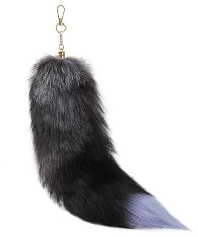 Hrlace Fuchsschwanz Anhänger Schlüsselanhänger etwa 33cm Fell Schwanz Keychain Extra Groß Schlüsselring Tasche Zusätze Auto Schlüsselketten Anhänger Weich Flaumig Handtasche Dekoration Schwarz