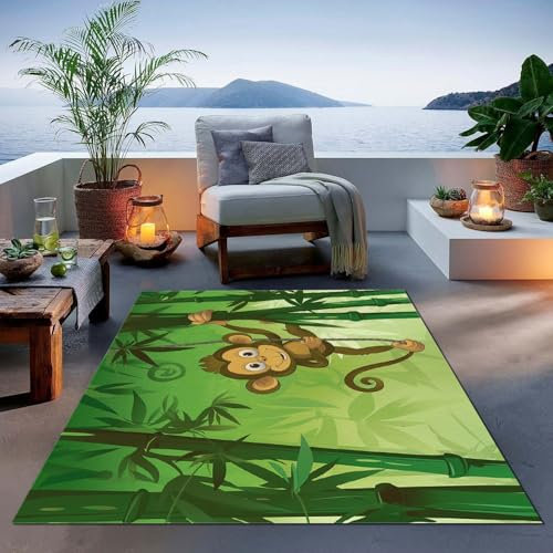 Teppich Grün Wohnzimmer Kurzflor Vektor niedlichen affen Bambus Teppiche für Wohnzimmer Schlafzimmer Esszimmer rutschfest Weich 140 x 200 cm Teppich