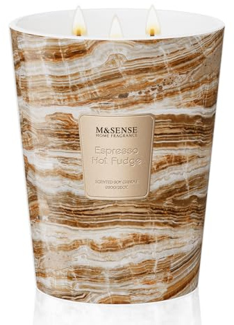 M&SENSE 990g Duftkerze Groß|Espresso-Hot-Fudge Duftkerzen im Glas|Natürliche Sojawachs Kerzen|Entspannende Aromatherapie | Geschenk für Frauen & Männer,Weihnachten|150h Brenndauer & 3 Docht