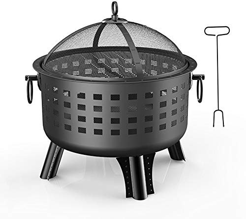 ZJFHEYUO Pozzo del Fuoco all'aperto, Barbecue in Acciaio a Legna, braciere con Ciotola, con Maniglia, Facile da spostare, riscaldatore Esterno in Inverno