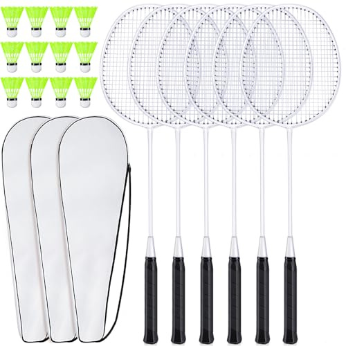 Chitidr 12 Pack Badminton Rackets Set Including Badminton Racquets, Nylon Shuttlecocks and Carry Bag for Outdoor Backyard Games Beginners(6 Pack,White)